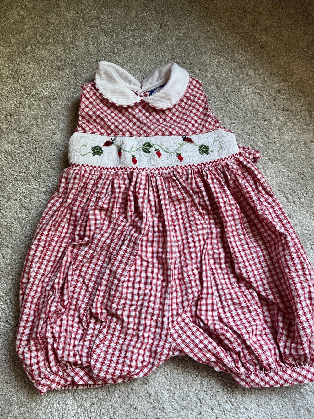 Red Smocked Bubble Romper